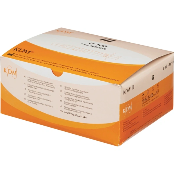 Шприц 1 мл 3-х комп. инсул. U-100 с интегр. иглой 29G 0,33х12,7 KDM KD-Ject