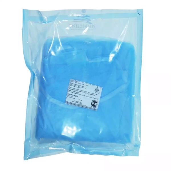 Халат хирур. стерильный пл.42,рукав на манжете 140см. (52-54р) с усил.защитн.зоной/Инмедиз/45